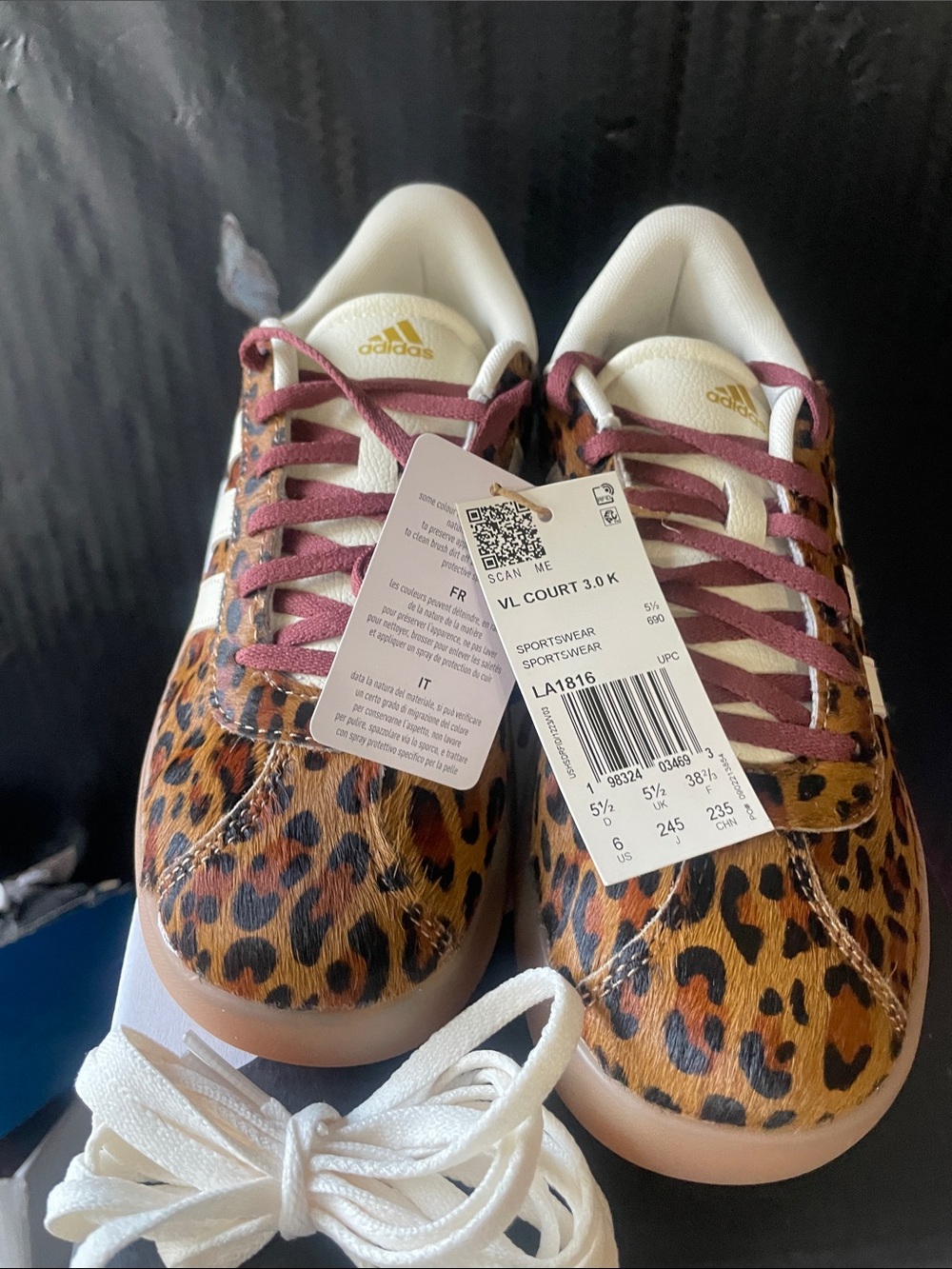 adidas Women’s Leopard Print Sneakers with Burgundy Laces